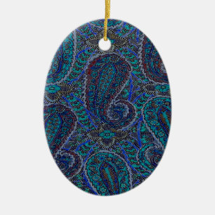 Paisley Blue Indian Boho Art Pattern Ceramic Tree Decoration