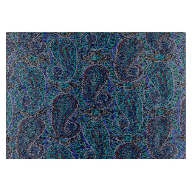 Paisley Blue Indian Boho Art Pattern Cutting Board (Front)