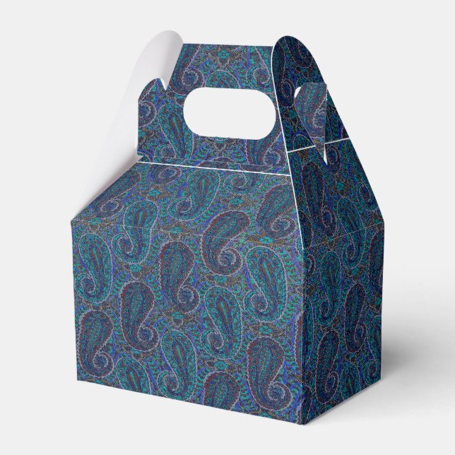Paisley Blue Indian Boho Art Pattern Favour Box (Front Side)