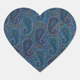 Paisley Blue Indian Boho Art Pattern Heart Sticker
