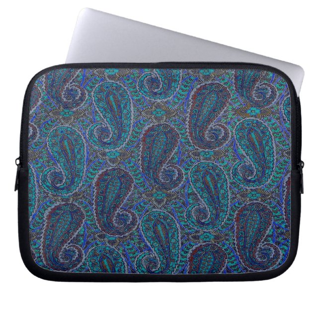 Paisley Blue Indian Boho Art Pattern Laptop Sleeve (Front)