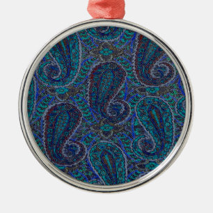 Paisley Blue Indian Boho Art Pattern Metal Tree Decoration