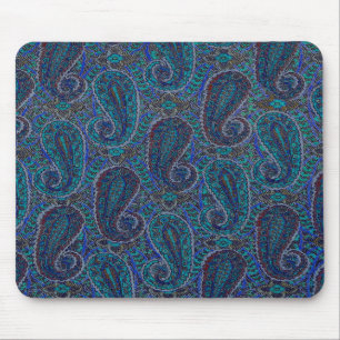 Paisley Blue Indian Boho Art Pattern Mouse Mat