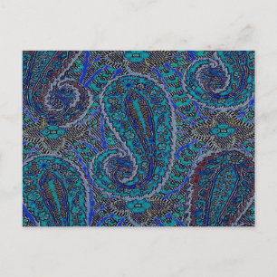 Paisley Blue Indian Boho Art Pattern Postcard