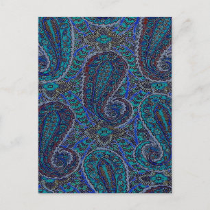 Paisley Blue Indian Boho Art Pattern Postcard