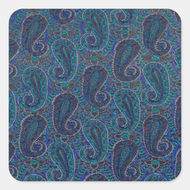 Paisley Blue Indian Boho Art Pattern Square Sticker (Front)
