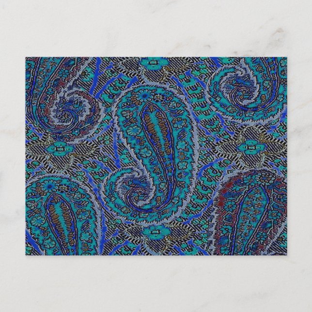 Paisley Blue Indian Boho Classic Vintage Postcard (Front)