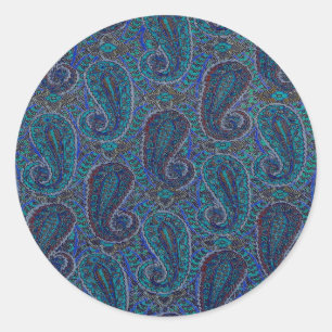 Paisley Blue Indian Boho Classic Vintage Round Sticker