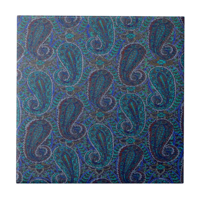 Paisley Blue Indian Boho Classic Vintage Tile (Front)