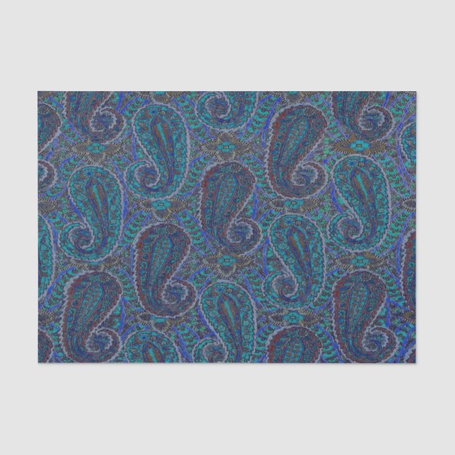 Paisley Blue Indian Boho Classic Vintage Tissue Paper (Front)