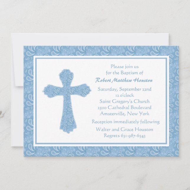 Paisley Blue Religious Invitation (Front)