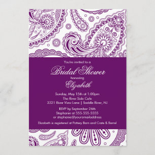 Paisley Bridal Shower Invitation Purple & White