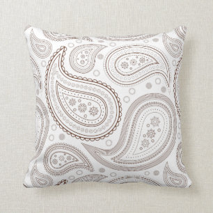 Paisley Brown on White Throw Pillow