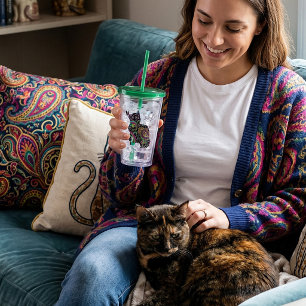 Paisley Cat and butterfly Acrylic Tumbler