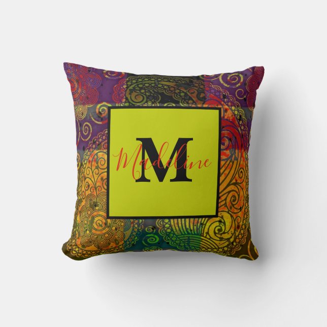 paisley colour block personalised throw pillow (Front)