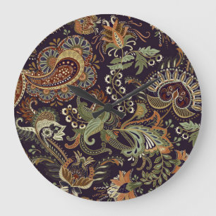 Paisley Colourful Textile: Ethnic Vintage Design Large Clock