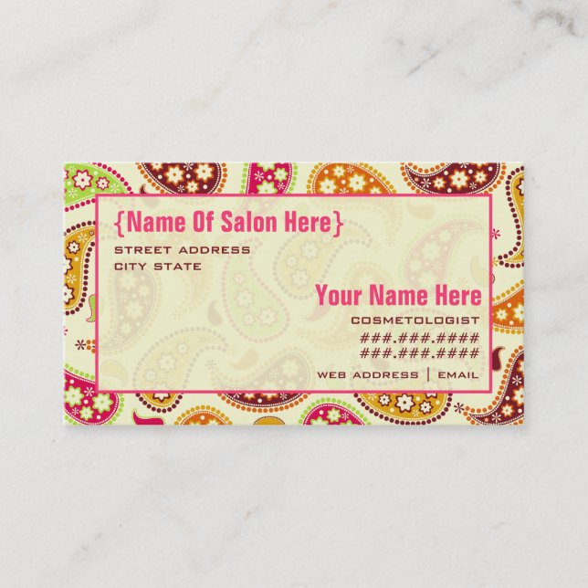 Paisley Cosmetologist Salon Appointment Card (Front)