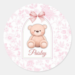 Paisley   Custom Pink Teddy Bear Nursery Design  Classic Round Sticker