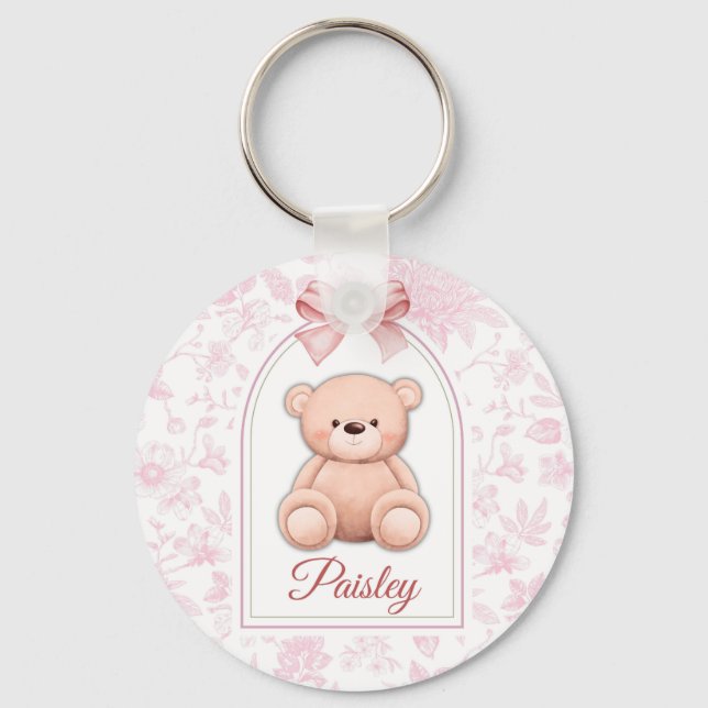 Paisley | Custom Pink Teddy Bear Nursery Design  Key Ring (Front)