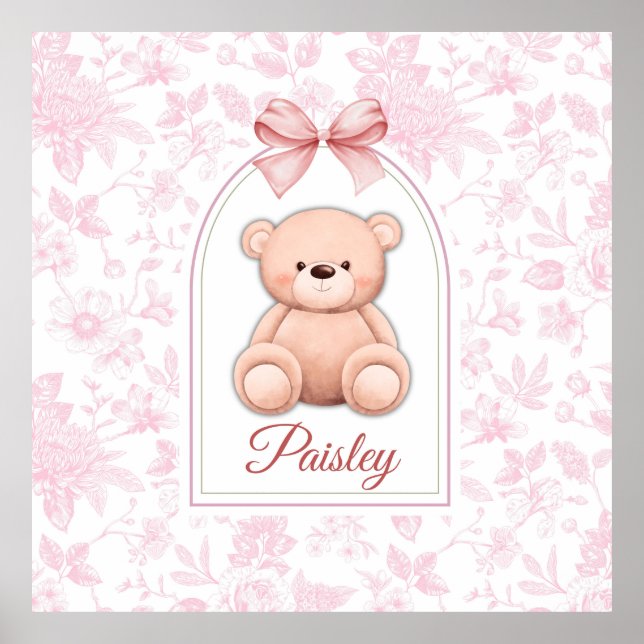 Paisley | Custom Pink Teddy Bear Nursery Design  Poster (Front)