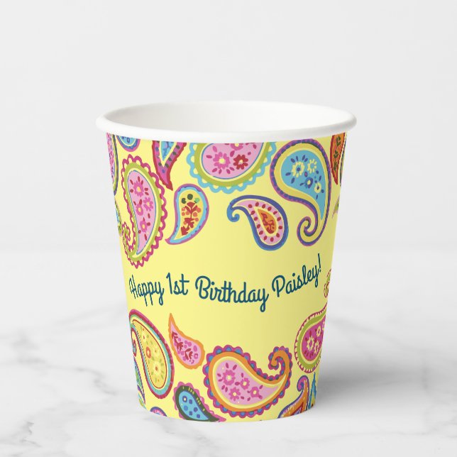 Paisley Cute Colourful 1st Birthday Kids Paper Cups (Front)