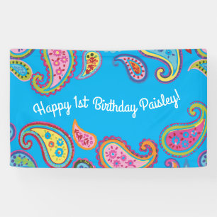 Paisley Cute Colourful 1st Birthday Party Banner