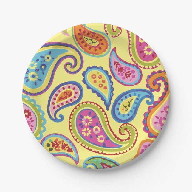 Paisley Cute Colourful 1st Birthday Party Paper Plate (Front)