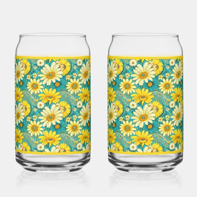 Paisley Daisy Soda Glass (Front)