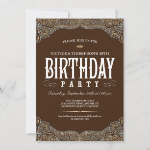Paisley Dark Brown Birthday Party Invitations