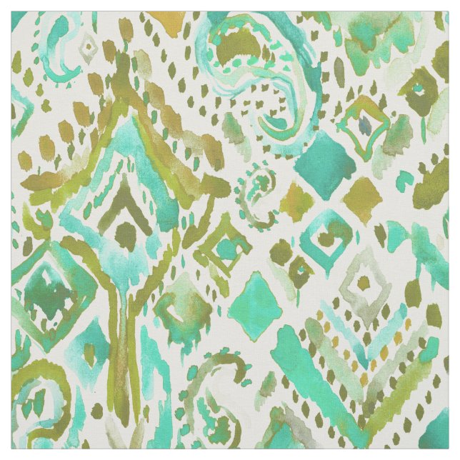 PAISLEY DAZE Mint Gold Tribal Fabric (Swatch)