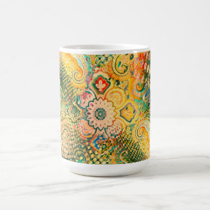 Paisley Design in Vibrant Yellow and Green Tones Coffee Mug