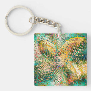 Paisley Design in Vibrant Yellow and Green Tones Key Ring