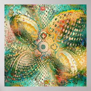Paisley Design in Vibrant Yellow and Green Tones Poster