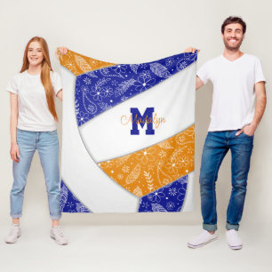 paisley doodle pattern blue orange volleyball fleece blanket