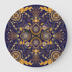 Paisley Elegance: Textile Design Pattern Large Clock