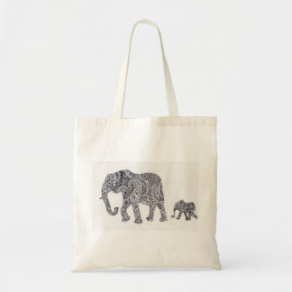 Paisley Elephant and Baby Silhouette Tote Bag