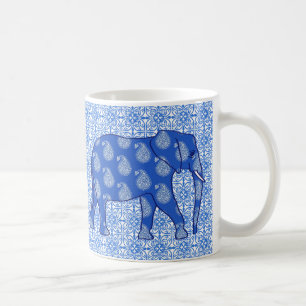 Paisley elephant - cobalt blue and white coffee mug
