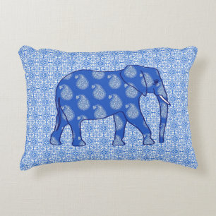 Paisley elephant - cobalt blue and white decorative cushion