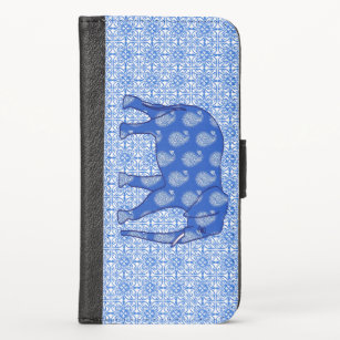 Paisley elephant - cobalt blue and white case