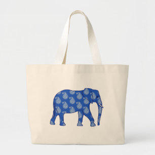 Paisley elephant - cobalt blue and white large tote bag
