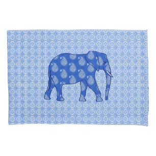 Paisley elephant - cobalt blue and white pillowcase