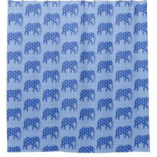 Paisley elephant - cobalt blue and white shower curtain