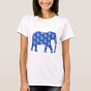 Paisley elephant - cobalt blue and white T-Shirt