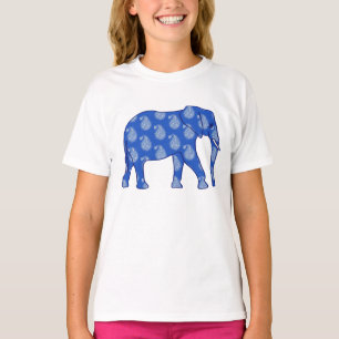 Paisley elephant - cobalt blue and white T-Shirt