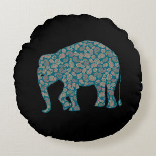 Paisley Elephant Custom Black Round Pillow