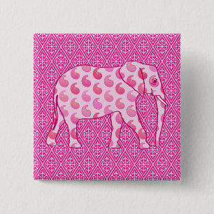 Paisley elephant - ice pink and fuchsia 15 cm square badge