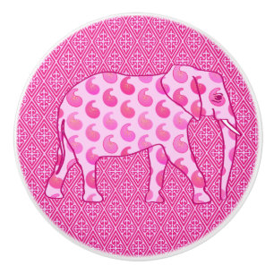 Paisley Elephant, Ice Pink and Fuchsia Ceramic Knob