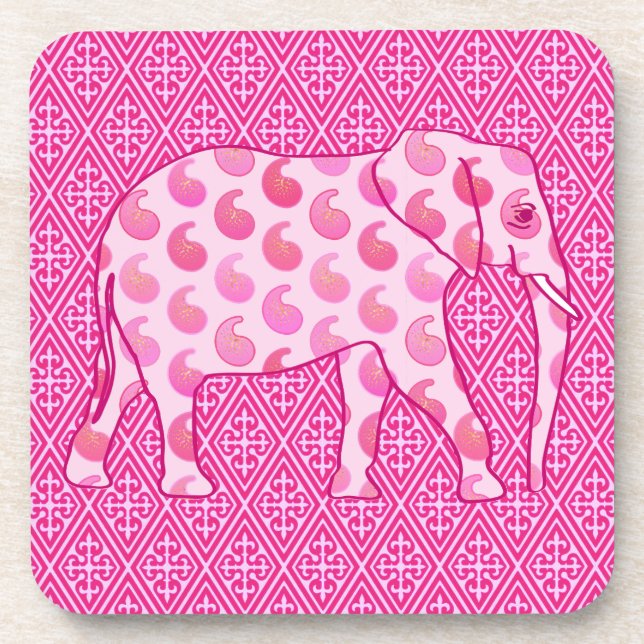 Paisley elephant - ice pink and fuchsia coaster (Front)