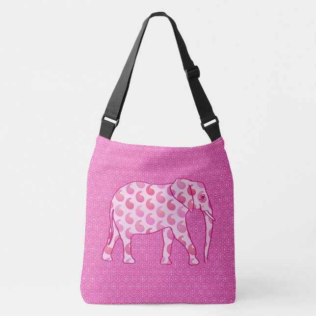 Paisley elephant - ice pink and fuchsia crossbody bag (Front)