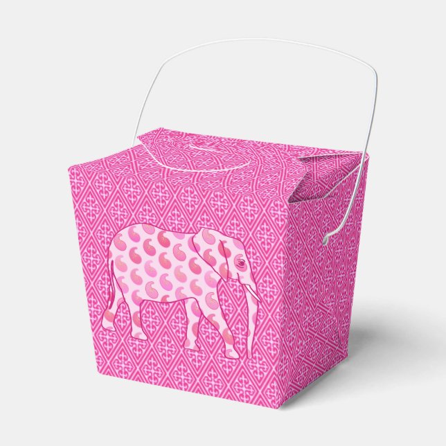 Paisley elephant - ice pink and fuchsia favour box (Front Side)